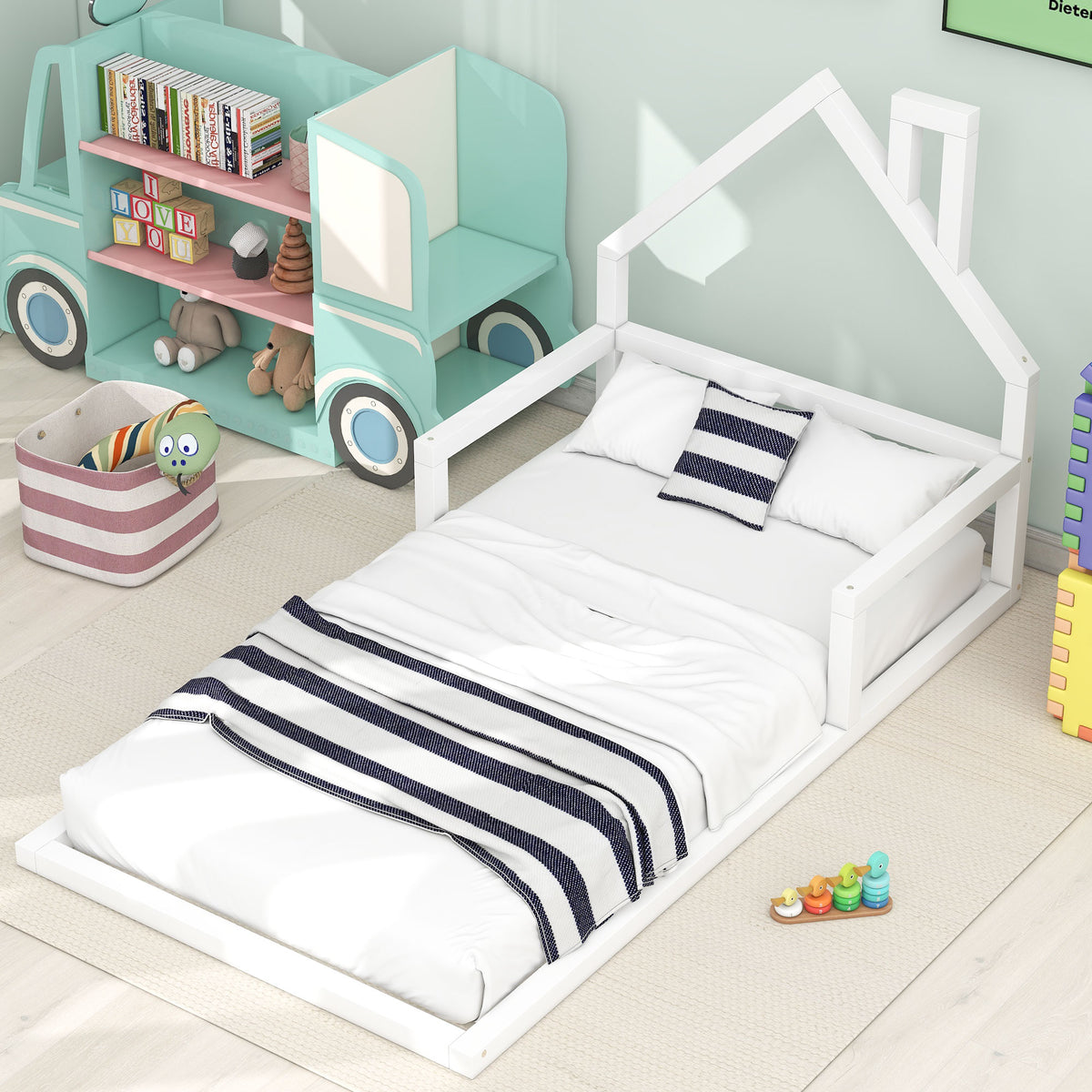 Twin Platform Bed with House Frame White