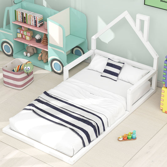 Twin Platform Bed with House Frame White