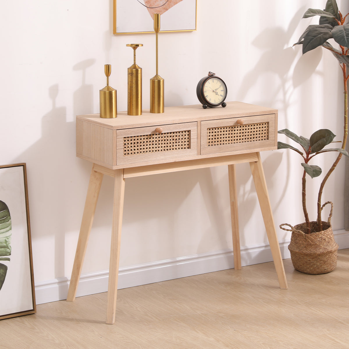 Rattan Side Table with Drawers