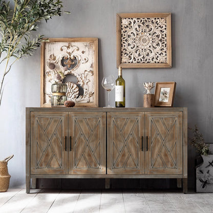 Wooden 4-Door Sideboard Brown Finish
