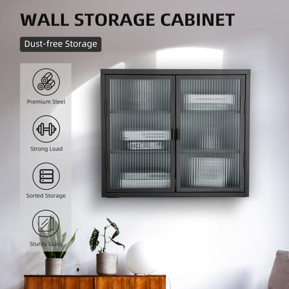 Retro Double Glass Wall Cabinet with Detachable Shelves White