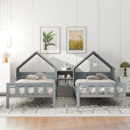 Double Twin Platform Bed Gray