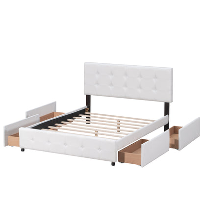 Upholstered Platform Bed Queen Linen