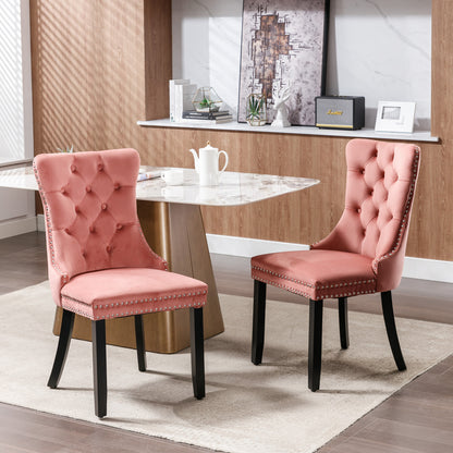 Nikki Tufted Linen Dining Chair Set (2 pcs) – Pink