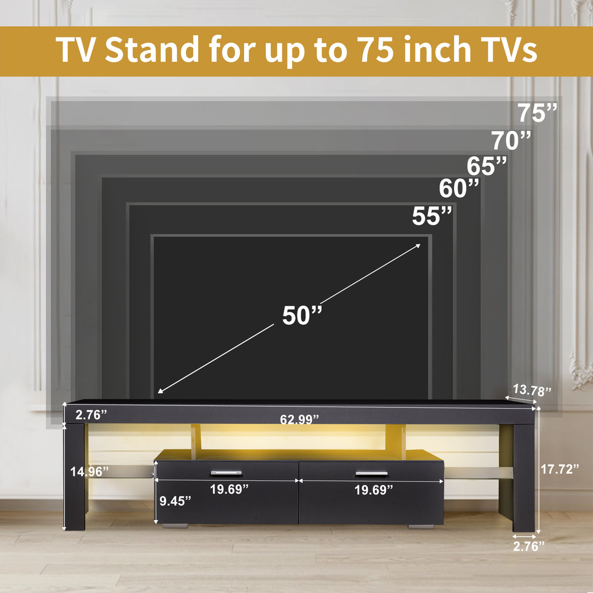 LED TV Stand with Storage White