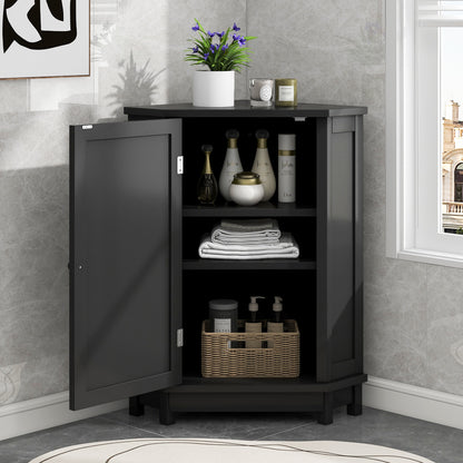 Black Corner Bathroom Storage Cabinet Adjustable Shelves