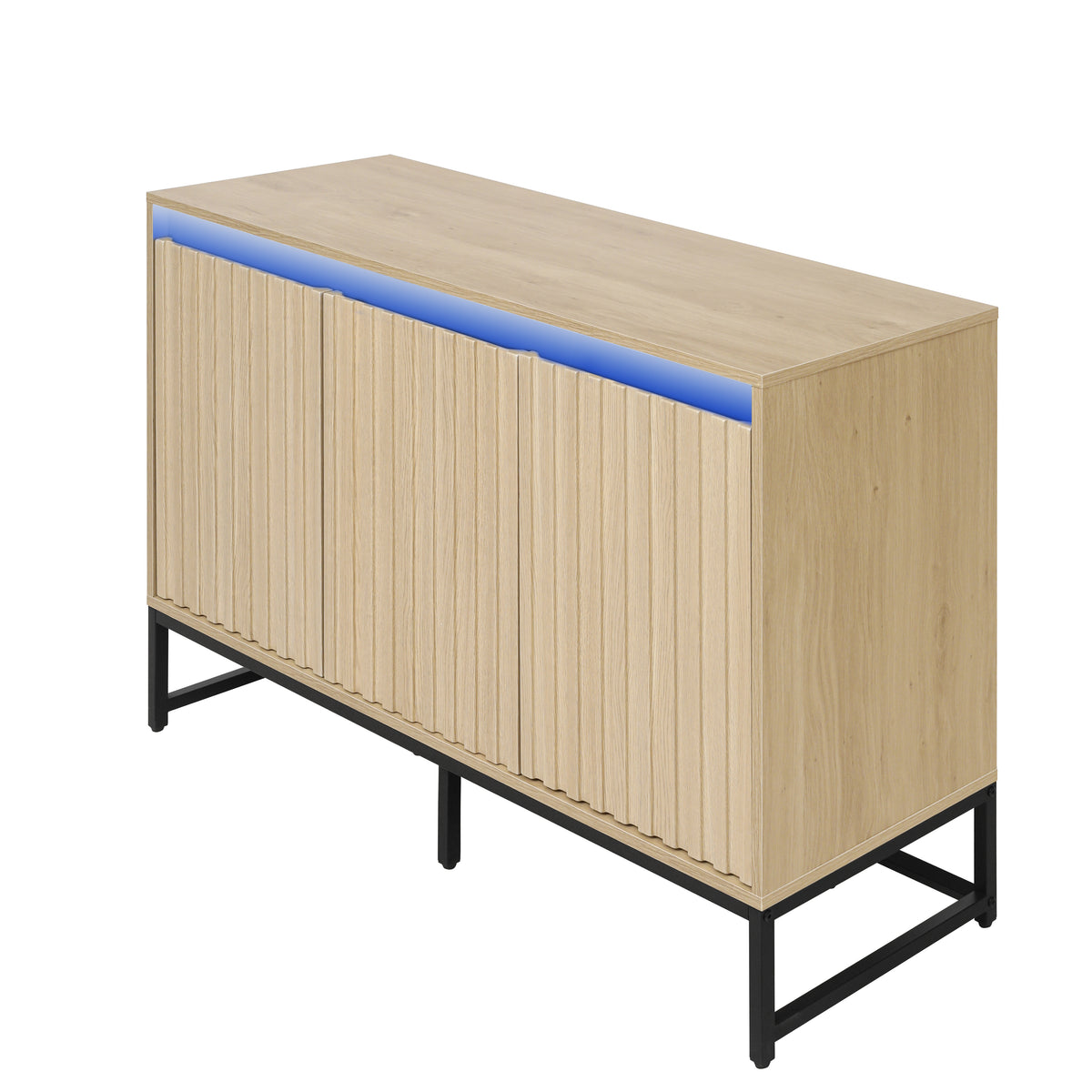 Engraved 3-Door Sideboard Cabinet with LED Lighting