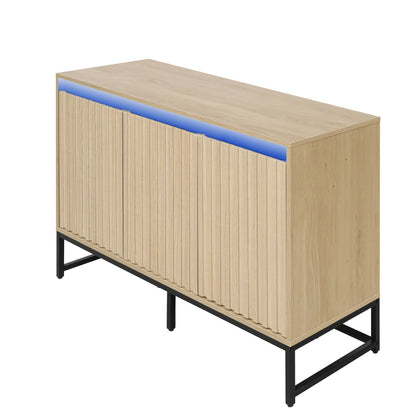 Engraved 3-Door Sideboard Cabinet with LED Lighting