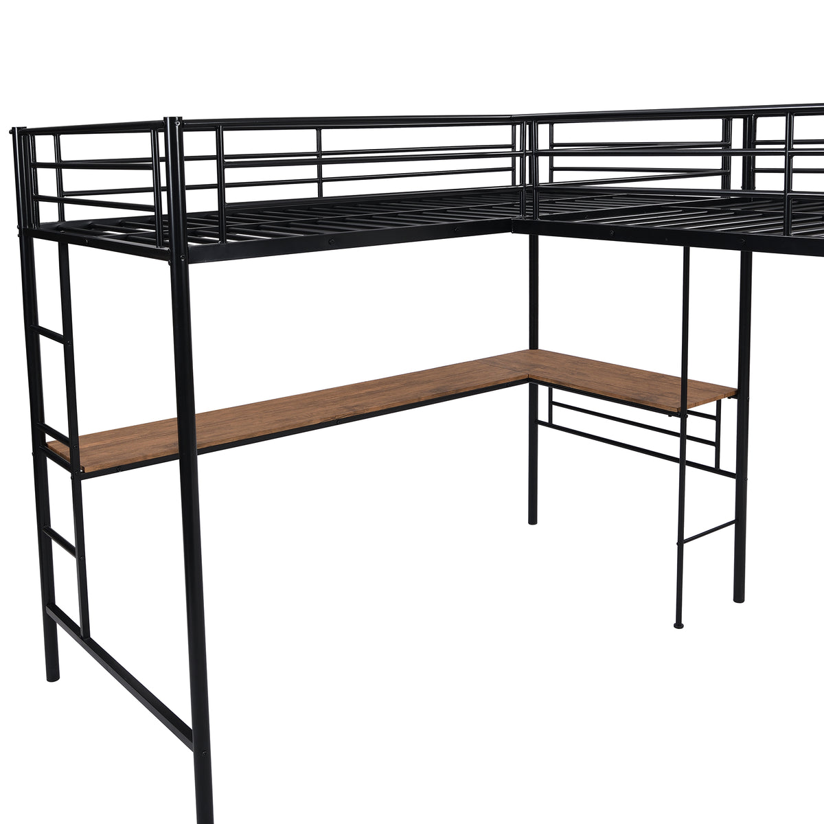 Twin Metal Loft Bed with Desk Black