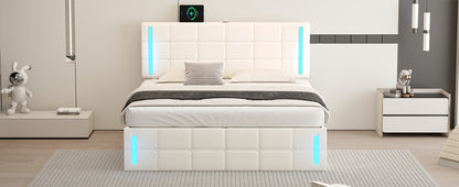 Queen Upholstered Bed with LED White