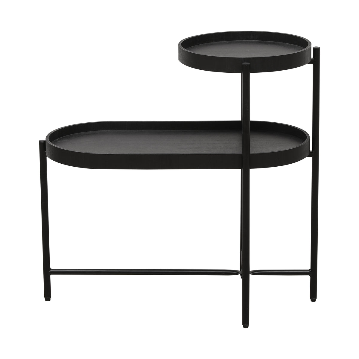 Black End Table with Storage and Metal Frame