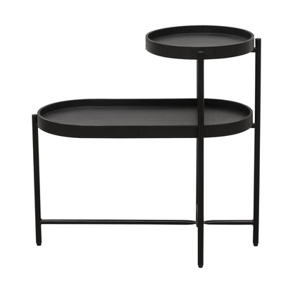Black End Table with Storage and Metal Frame
