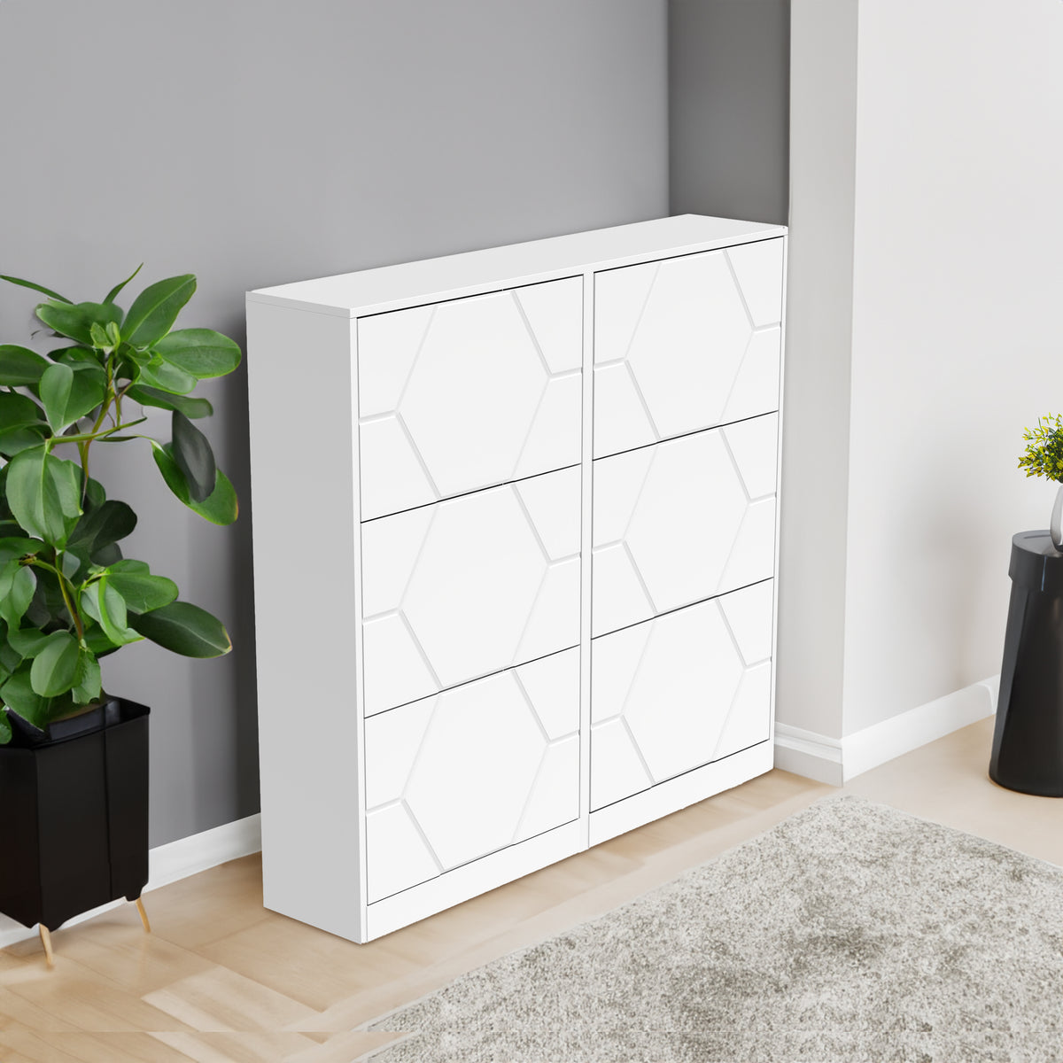6-Tier Carved Panel Shoe Storage Cabinet for Entryway
