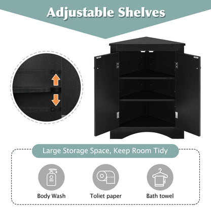 Black Corner Bathroom Cabinet with Shelves