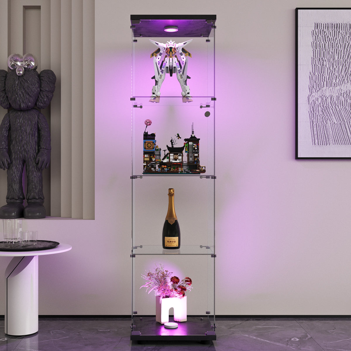 4-Layer LED Glass Display Cabinet Black