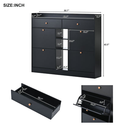 Modern Black Double-Layer Shoe Cabinet with Drawers