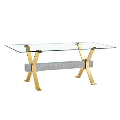 Glass Dining Table with Gold Metal Legs