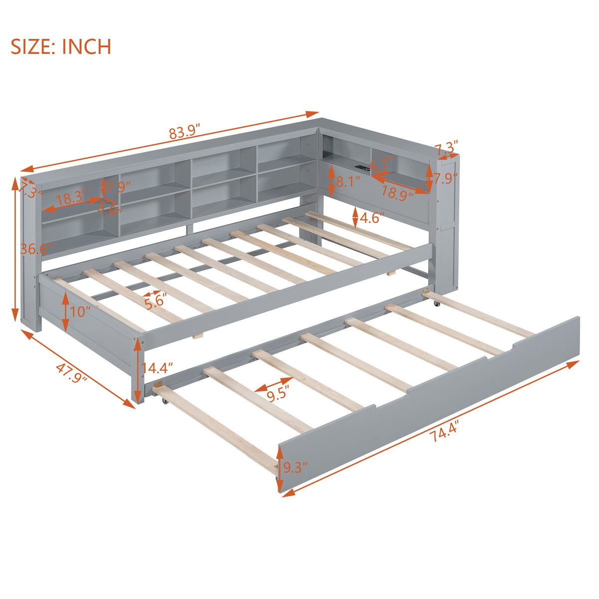 Wooden Twin Daybed Gray