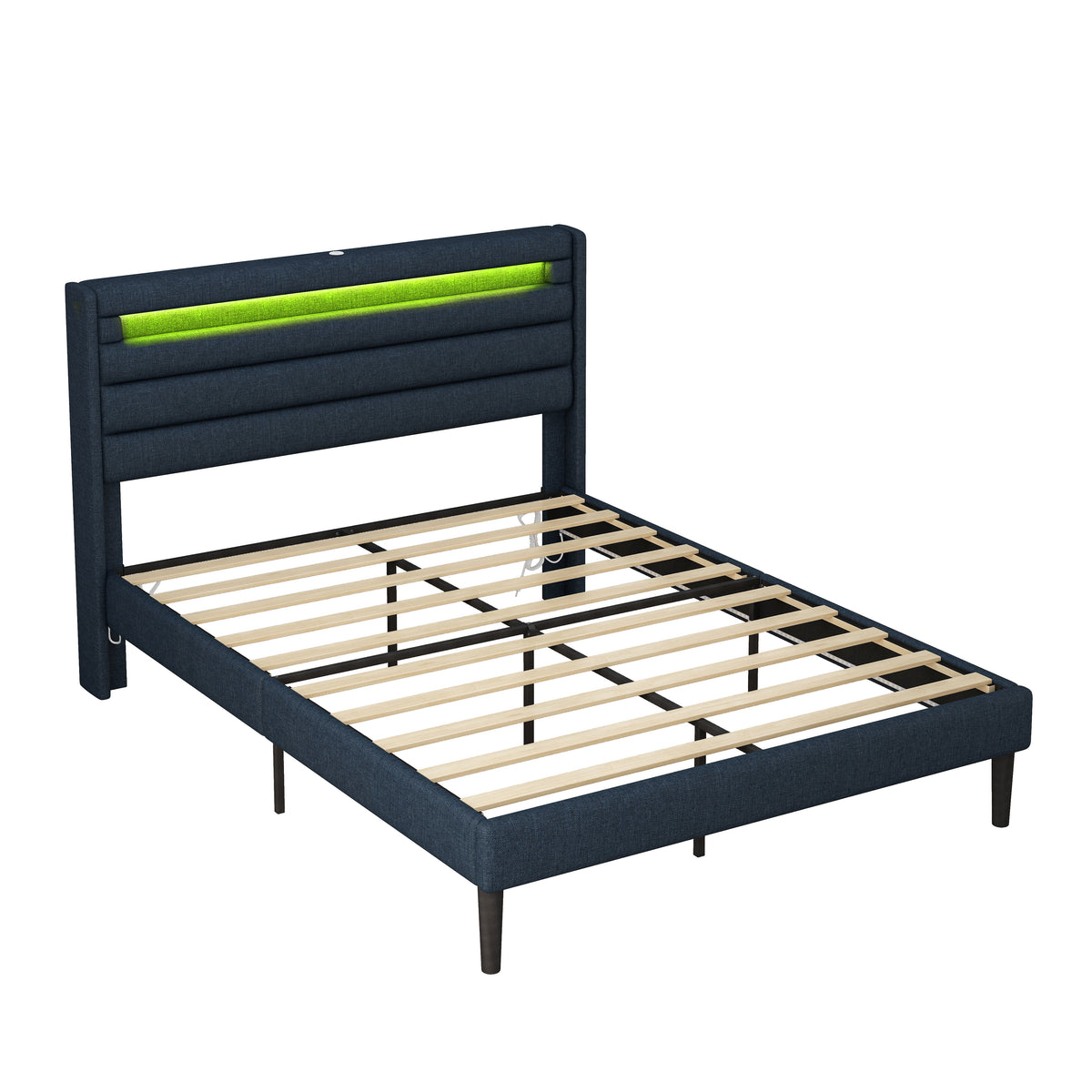Queen Bedframe with Linen Wrapped LED Headboard Blue