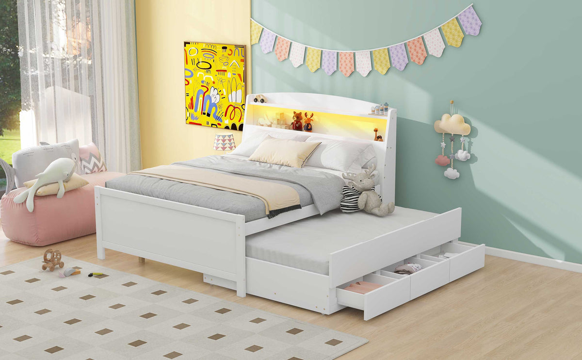 Full Storage Platform Bed White