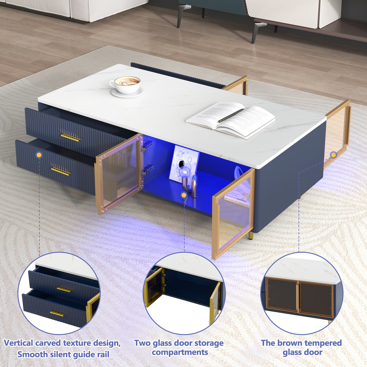 Navy Coffee Table Gold Legs