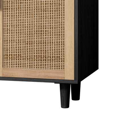 62-Inch Black Rattan 4-Door Storage Cabinet