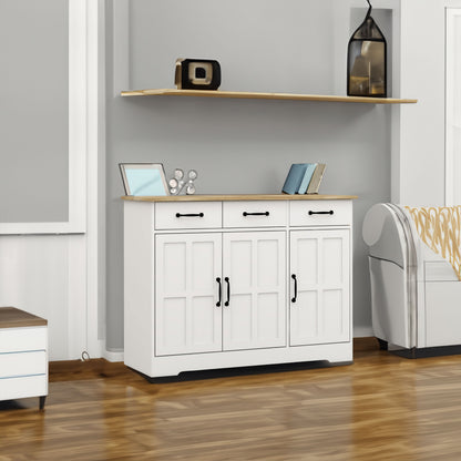 Farmhouse Buffet Sideboard – White 3-Door Cabinet