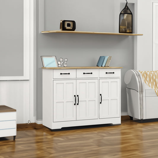 Farmhouse Buffet Sideboard – White 3-Door Cabinet