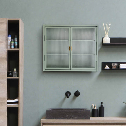 Retro Double Glass Wall Cabinet with Detachable Shelves Brown