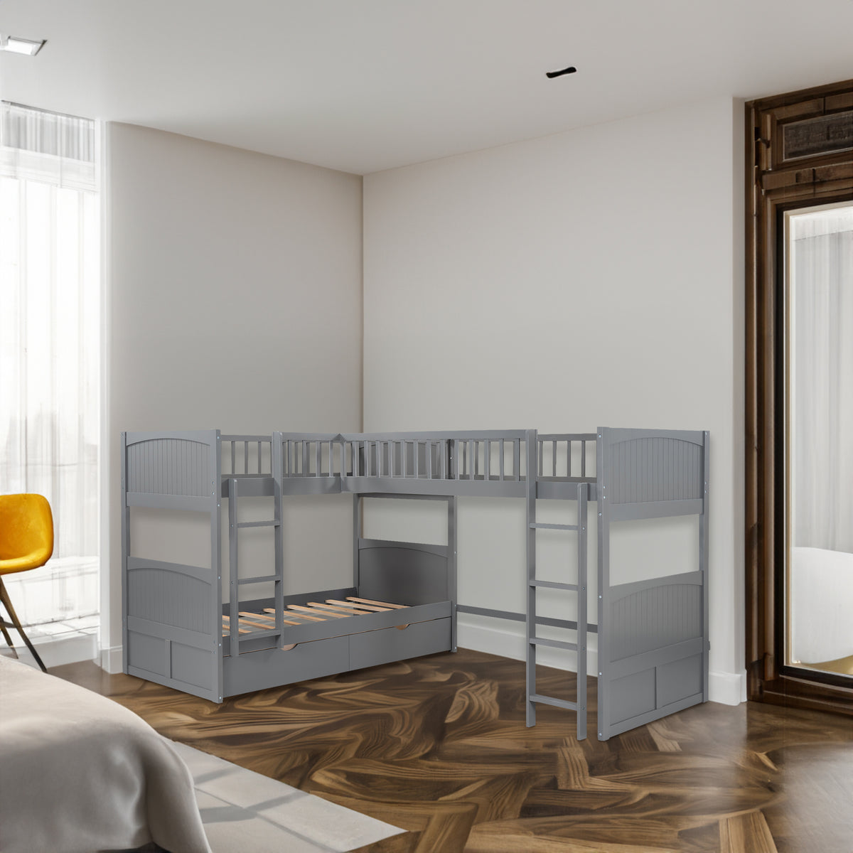 Twin Bunk Bed with Drawers Gray