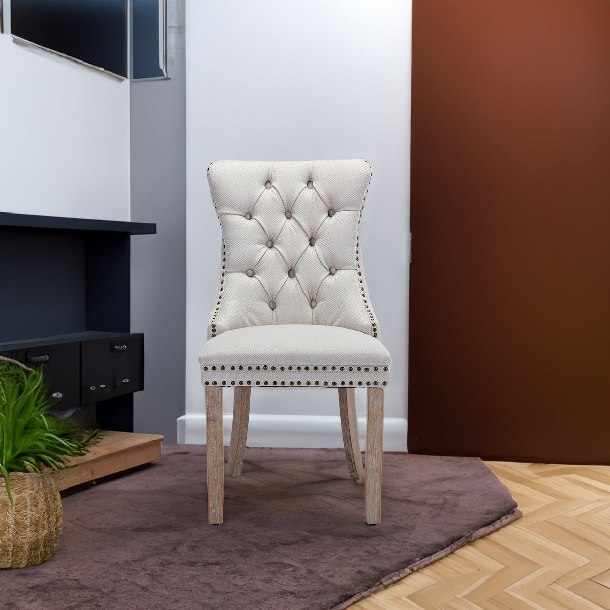 Nikki Tufted Linen Dining Chair Set (2 pcs) – Beige and Gray