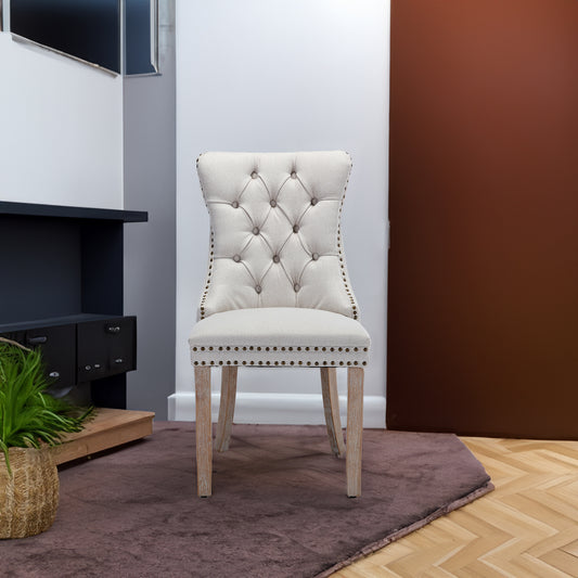 Nikki Tufted Linen Dining Chair Set (2 pcs) – Beige and Gray
