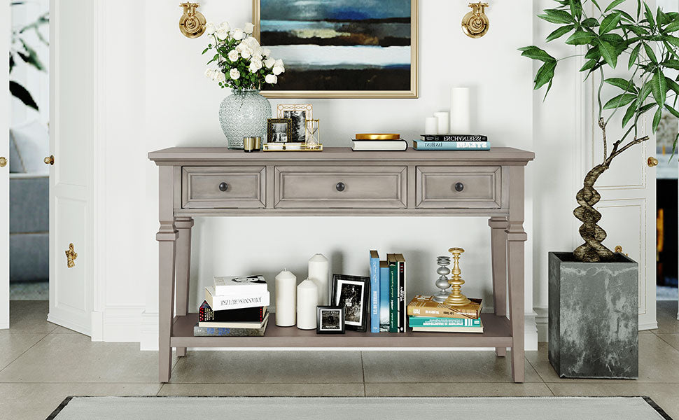 Gray Wood Console Table with Drawers