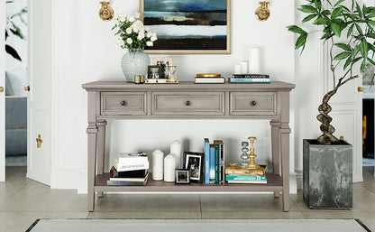 Gray Wood Console Table with Drawers