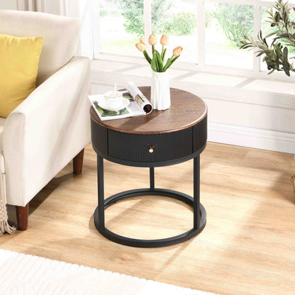 Round Side Table with Drawer White