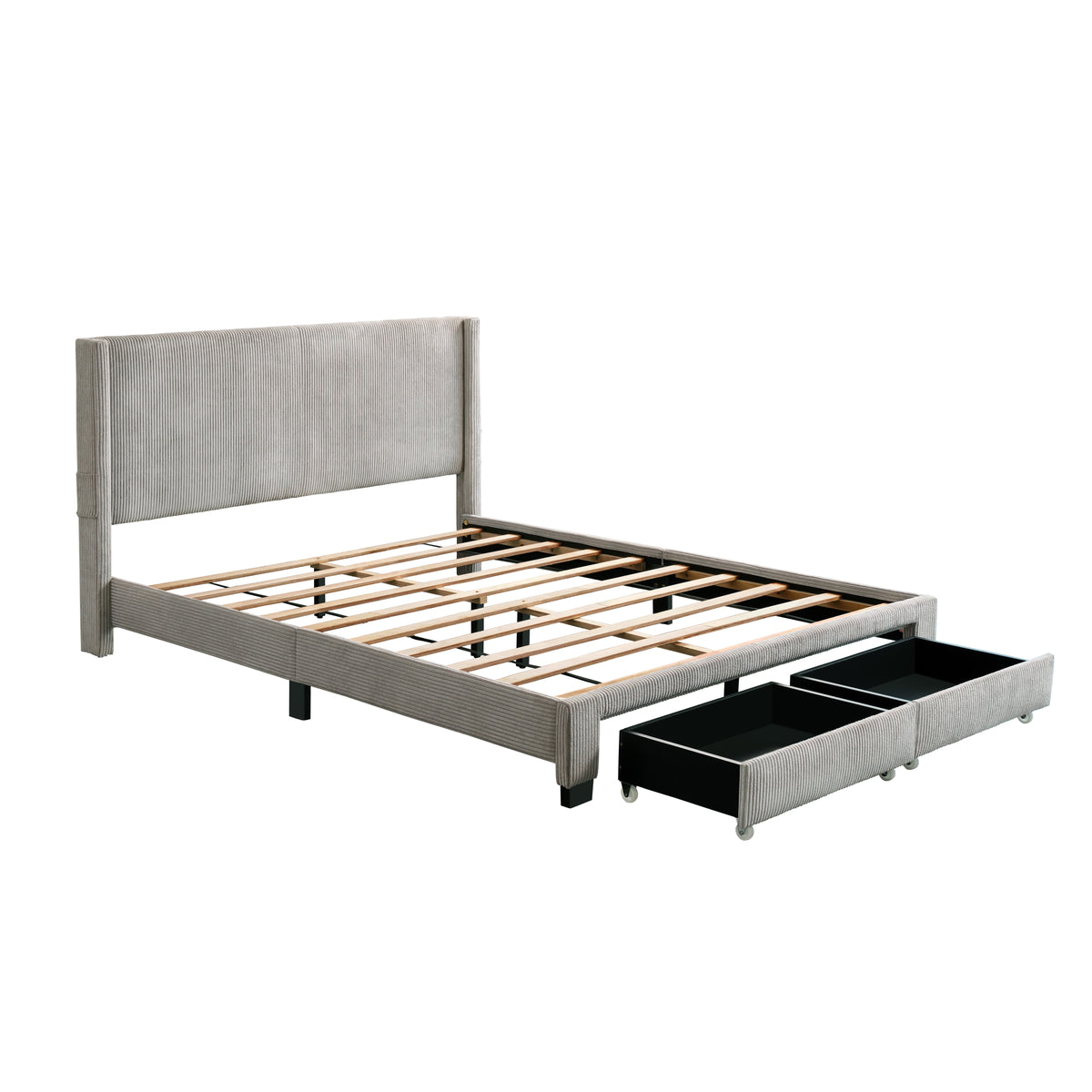 Velvet Queen Bed with Drawers Gray