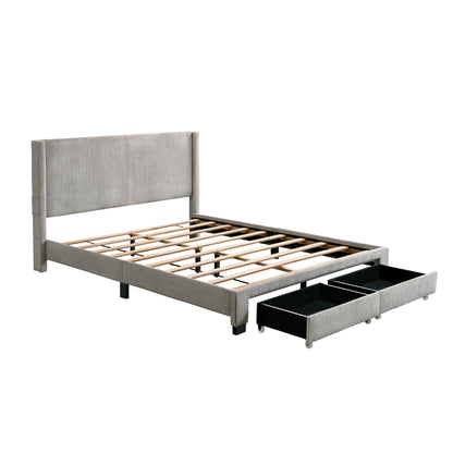 Velvet Queen Bed with Drawers Gray