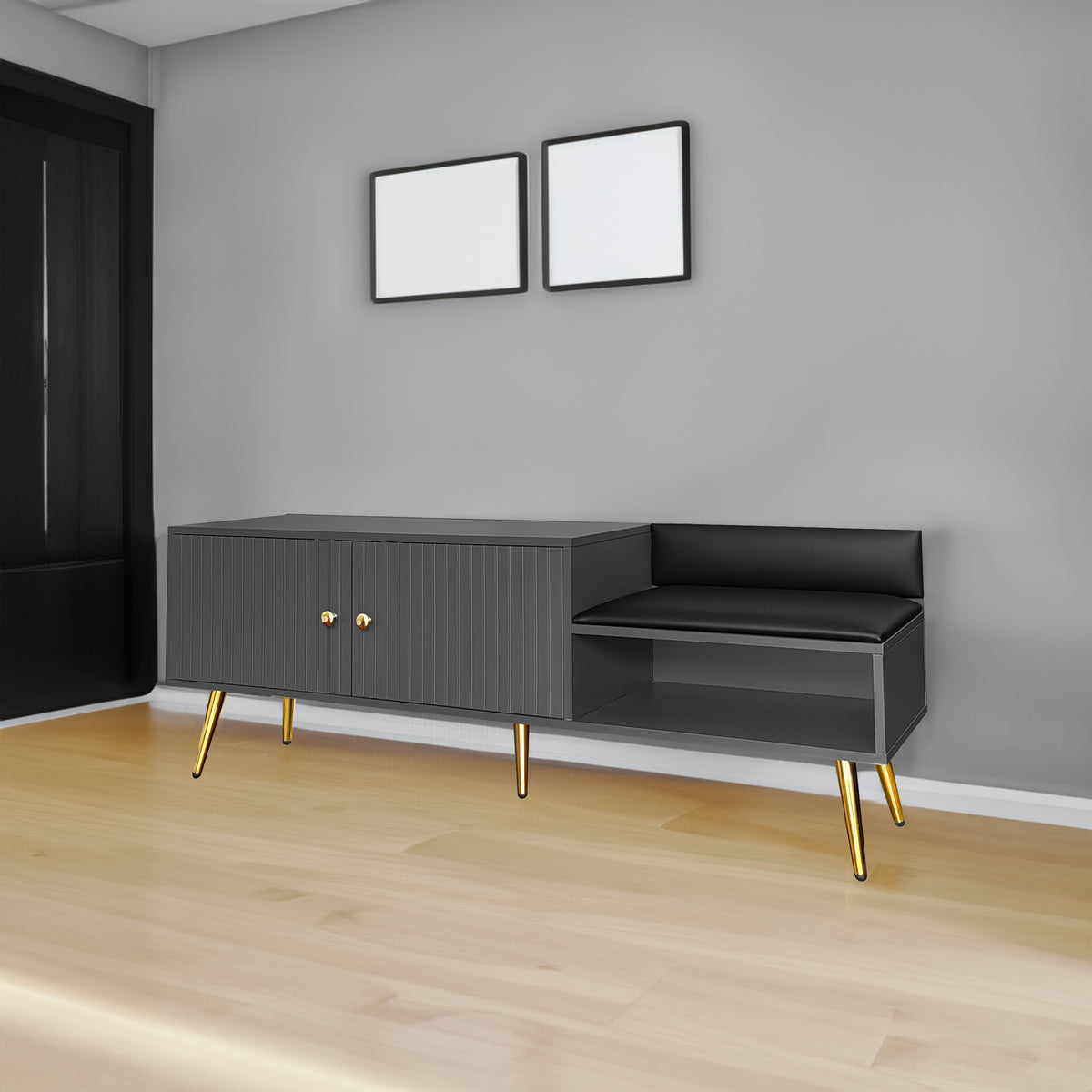 Modern Gray Shoe Storage Bench with Hidden Upholstered Seat