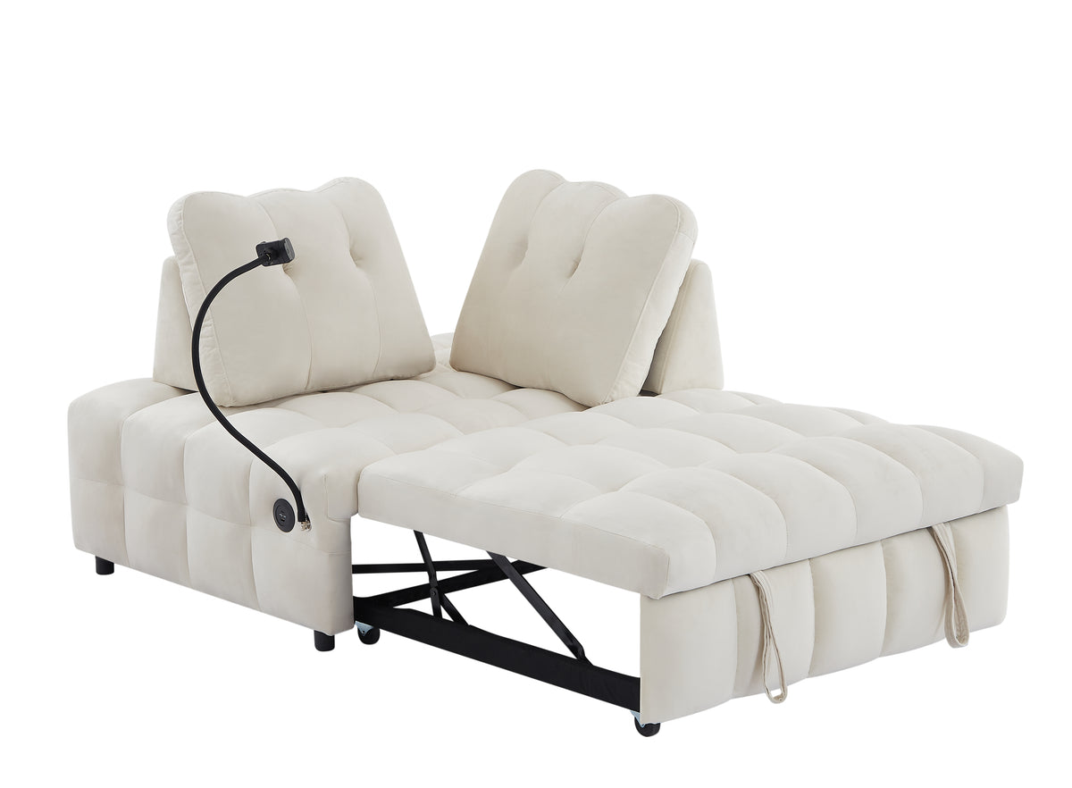 Velvet Sofa Bed with Storage – Beige