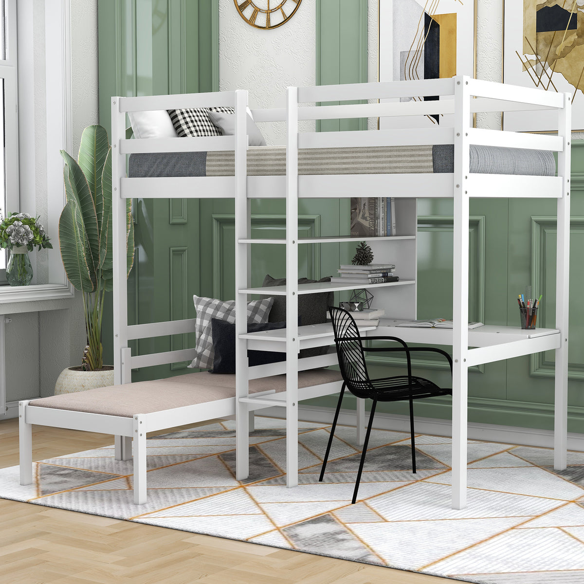 Convertible Loft Bunk Bed with Ladder White