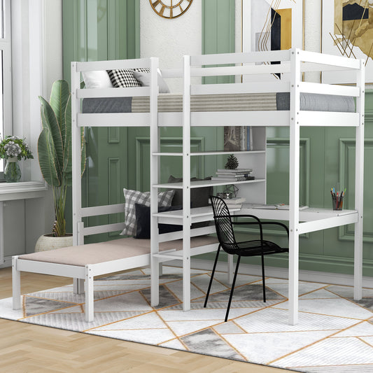 Convertible Loft Bunk Bed with Ladder White