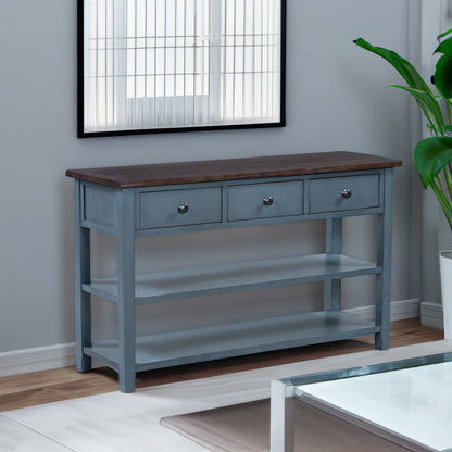Retro Console Table with Shelves Navy Espresso