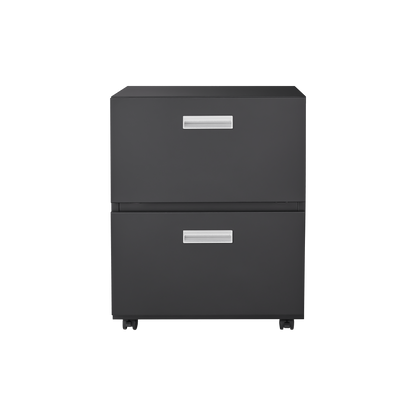 Black Mobile Copier Cabinet – 2-Door Steel File & Printer Stand with Locking Wheels