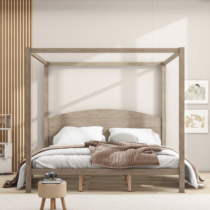 Canopy Platform Bed with Headboard Brown Wash