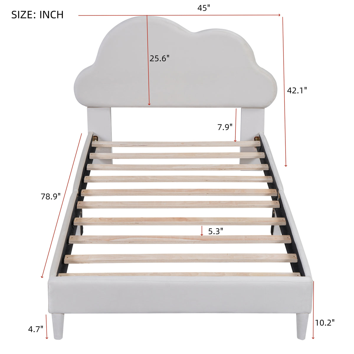 Twin Velvet Platform Bed with Headboard Beige