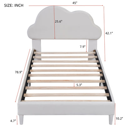 Twin Velvet Platform Bed with Headboard Beige
