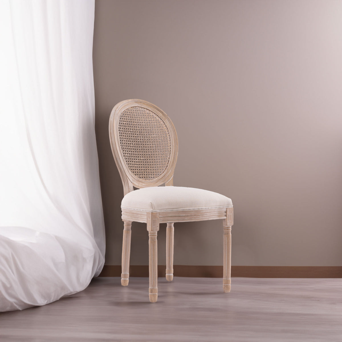 French Style Rattan Back Dining Chair Set (2 pcs) – Cream