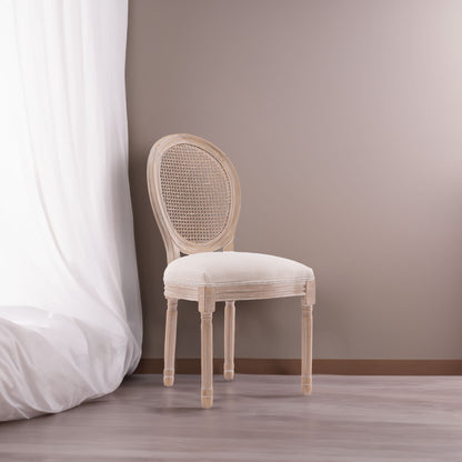 French Style Rattan Back Dining Chair Set (2 pcs) – Cream