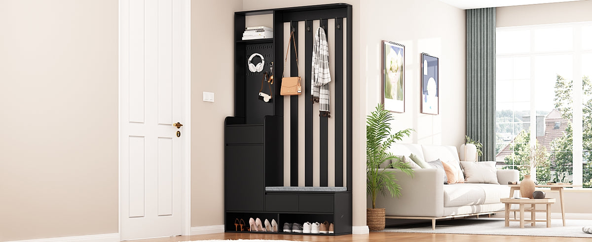 Hall Tree Shoe Cabinet – Natural Oak
