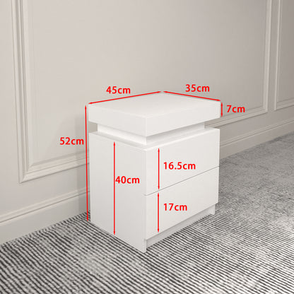 White LED Nightstand with Storage Drawers